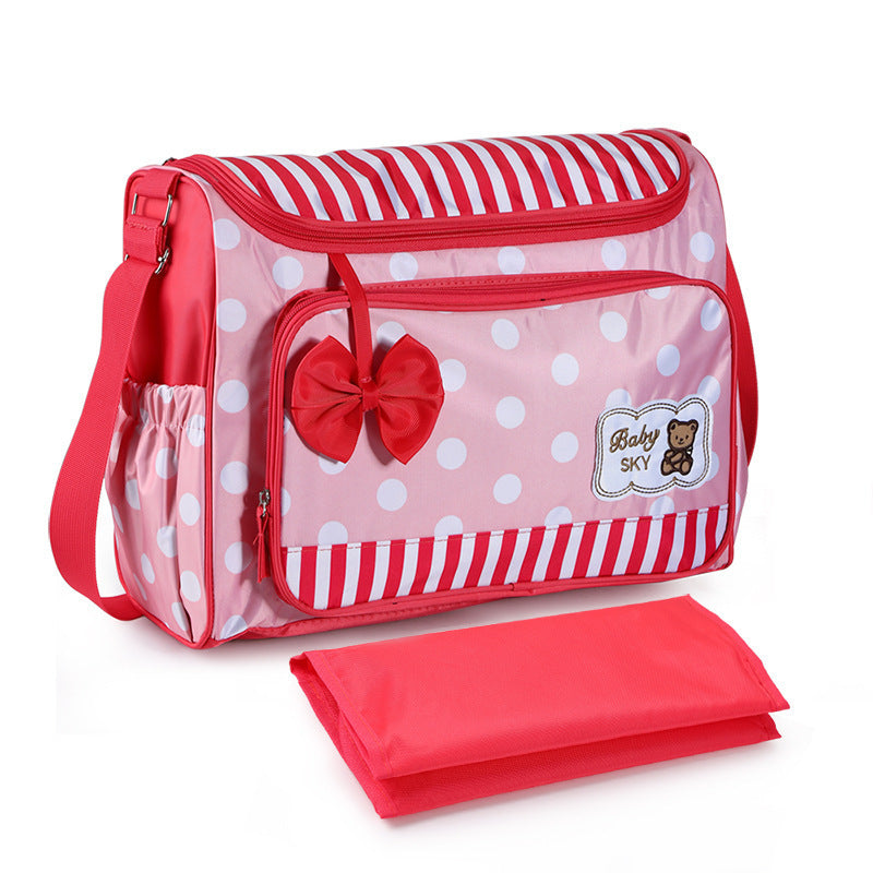 Mommy Bag Four-Piece Bowknot Outing One-Shoulder Multifunctional Large-Capacity Bag For Mother, Baby And Mother