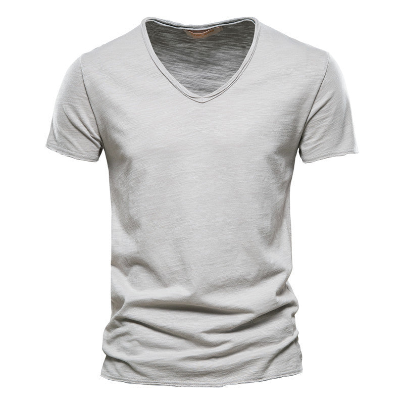 Men'S New Solid Color Slubby Cotton Short Sleeve T-Shirt