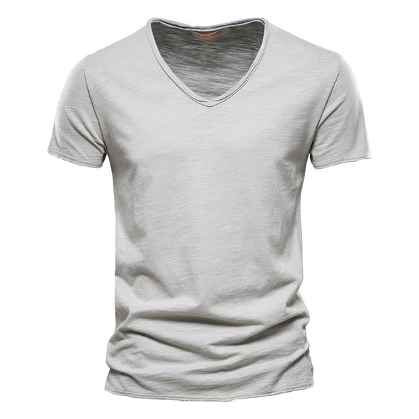 Men'S New Solid Color Slubby Cotton Short Sleeve T-Shirt