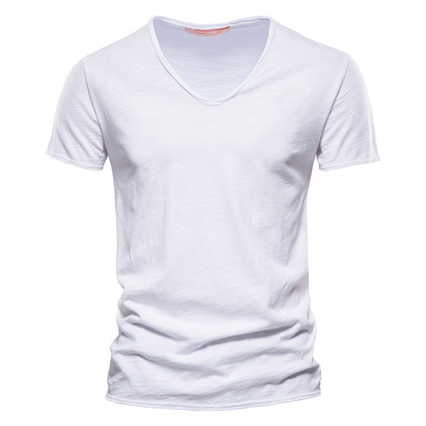 Men'S New Solid Color Slubby Cotton Short Sleeve T-Shirt