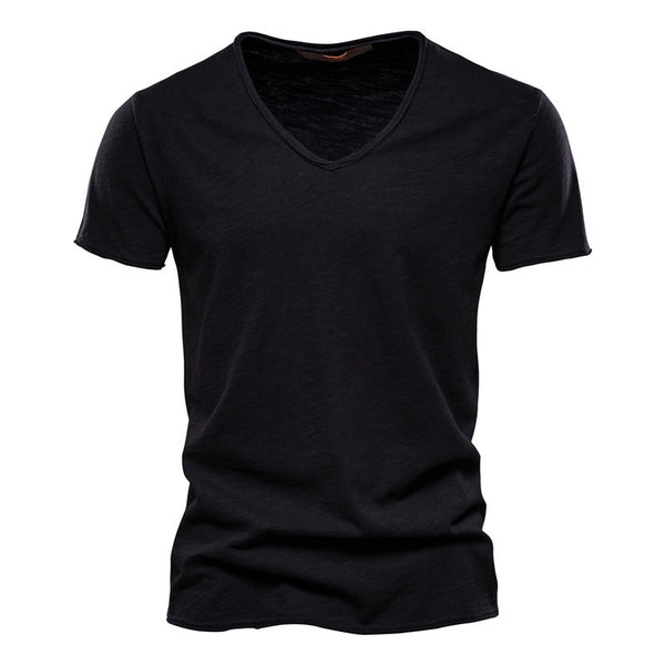 Men'S New Solid Color Slubby Cotton Short Sleeve T-Shirt