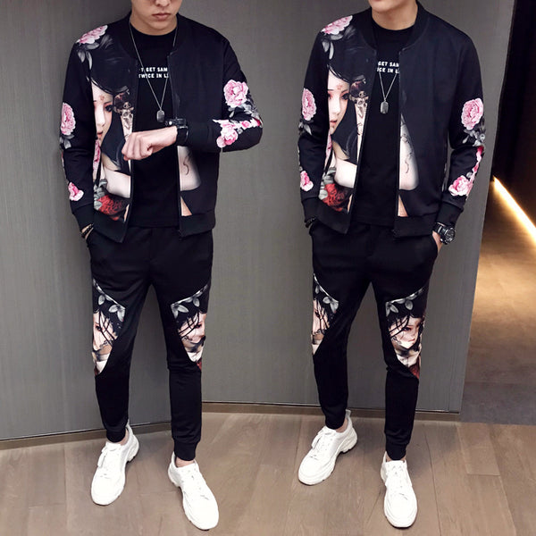 New Jacket Pants Men Tracksuit Moda Hombre Fashion Printing Men's Set Spring Men's Sports Suit 2 Piece Sets Plus Size 5XL