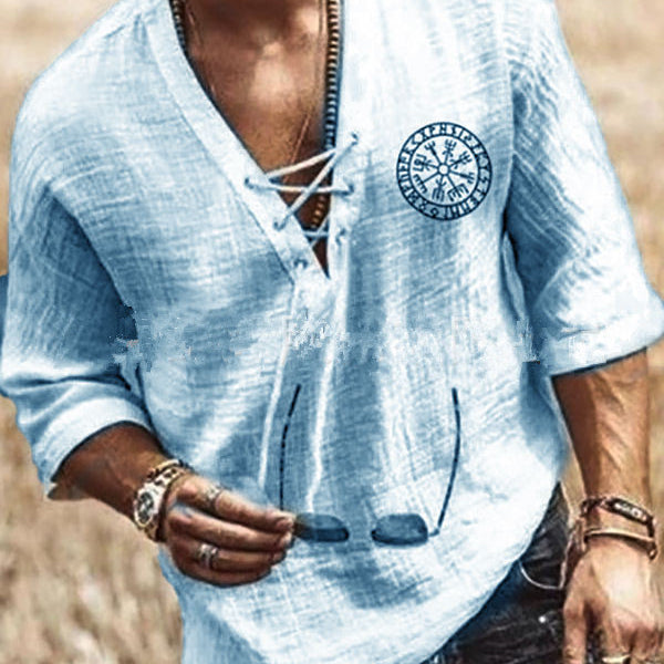 Printed Men's Chest Tie Mid Sleeve T Shirt Shirt