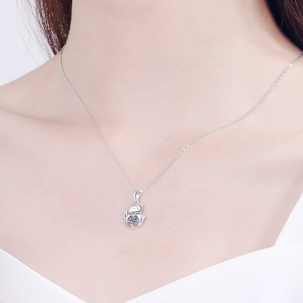 S925 Sterling Silver Moissanite Lucky Cat Necklace