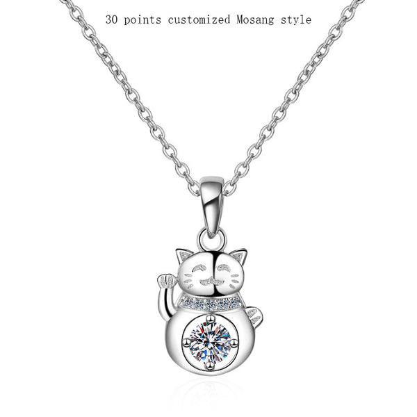 S925 Sterling Silver Moissanite Lucky Cat Necklace