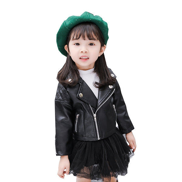 Children Autumn Motorcycle Jacket Toddler Kids Pu Leather Coat Baby Boys And Girls Short