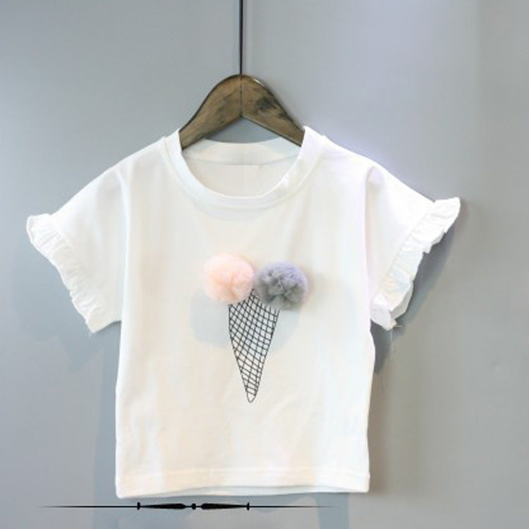 Children'S Suit Summer New Style Korean Girl Fashion Casual Ice Cream Short-Sleeved T-Shirt And Shorts Two-Piece Set