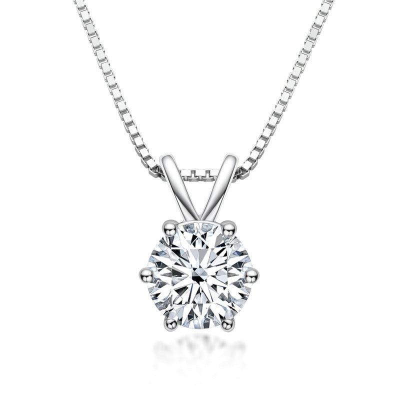 Classic Six Prong Moissanite Necklace Female D Color 1 Carat