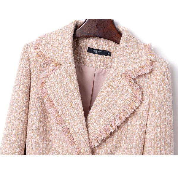 Tweed Suit Female Light Mature Retro Short Lapel Top, Lady's Small Fragrance Jacket