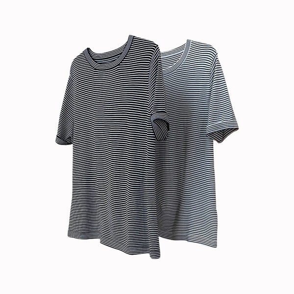 Summer New Korean Style Simple Stripe Short Sleeve T-Shirt Looks Thin And Loose