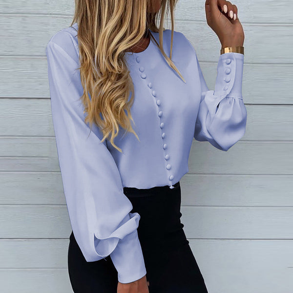 Fall New Women's White Lantern Sleeve Long Sleeve Shirt