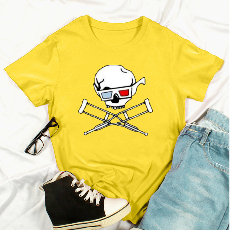 New Summer Skull Print Fashion Short-Sleeved T-Shirt Top