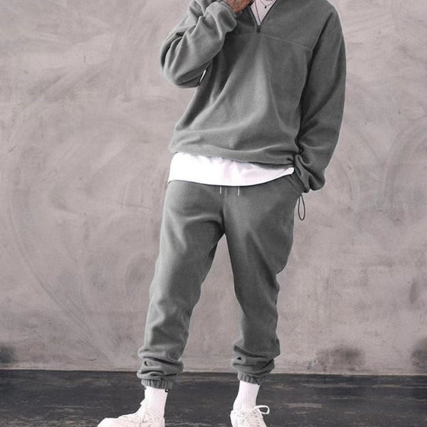 Casual Stand Collar Thick Long Sleeve T-shirt Loose Fleece-lined Suit