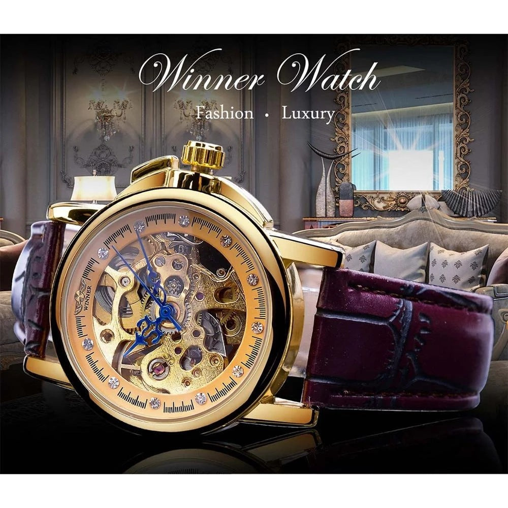 Women's Automatic Mechanical Diamond Studded Hollow Waterproof Watch