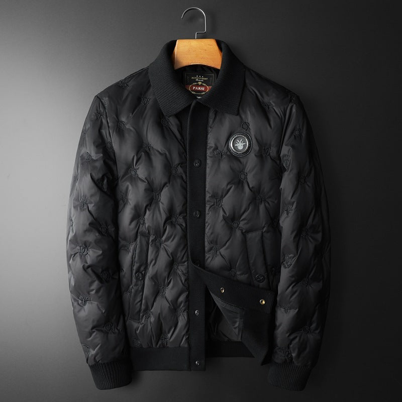 Embroidery Down Jacket Men's Turn-down Collar Coat