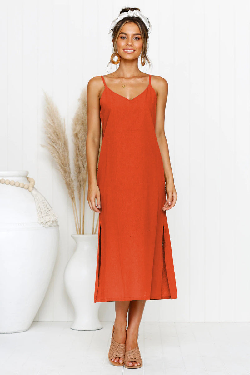 V-neck sleeveless long camisole dress