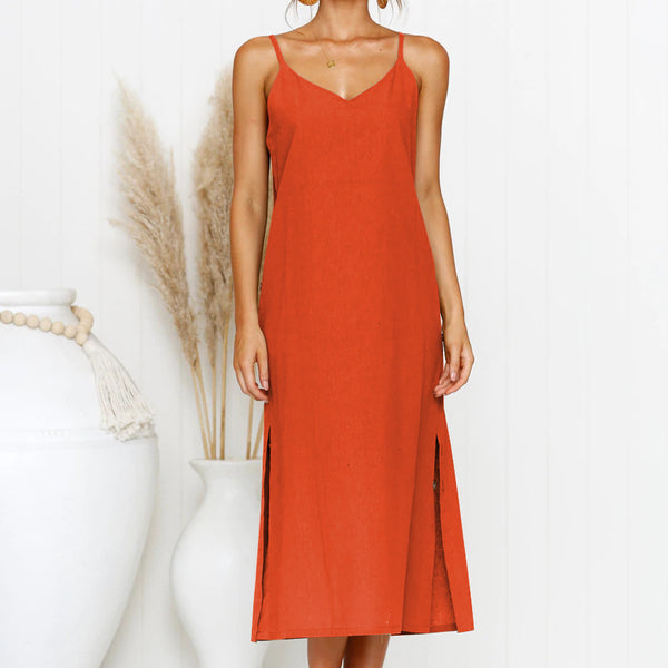 V-neck sleeveless long camisole dress