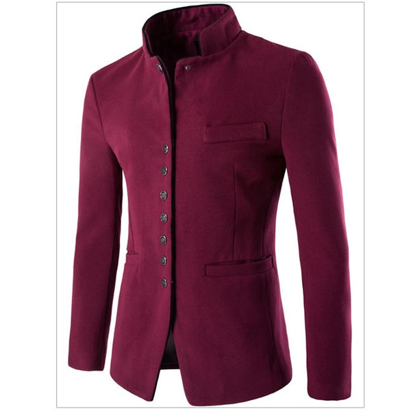 Men Jacket - Men Wool Single - Breasted Collar Tunic - Casual Jacket