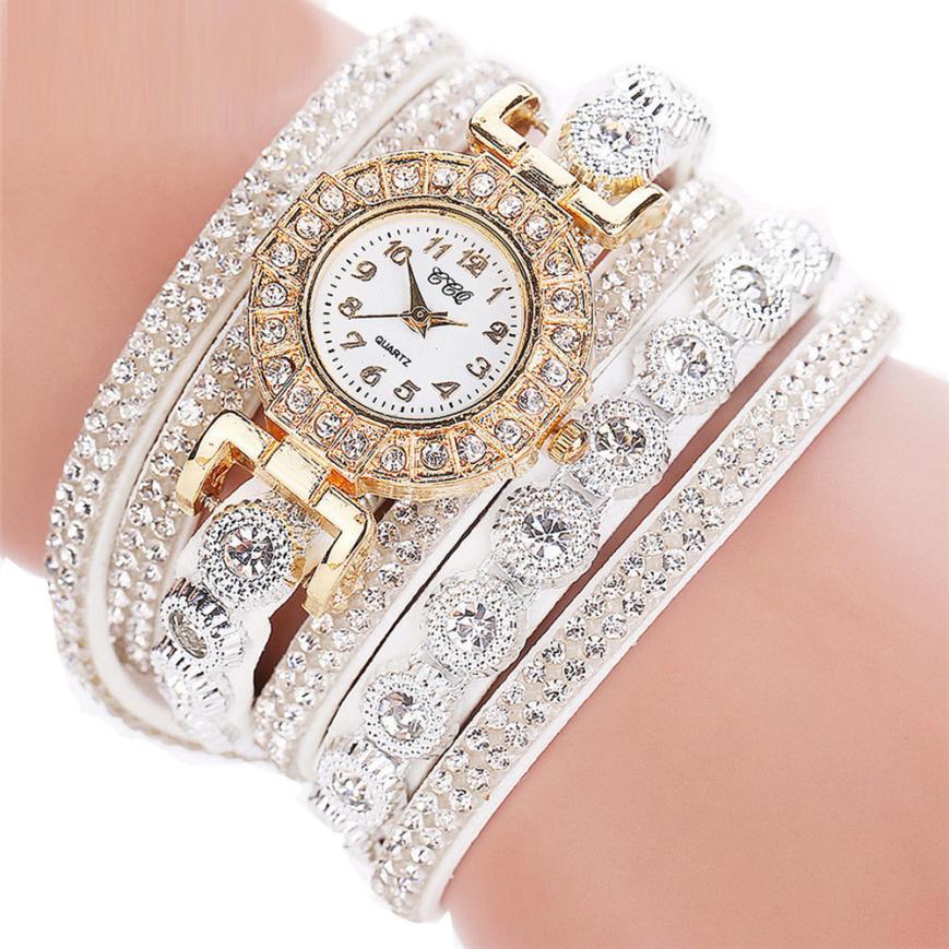 Women Quartz Women PU Leather Rhinestone Watch Bracelet Watches