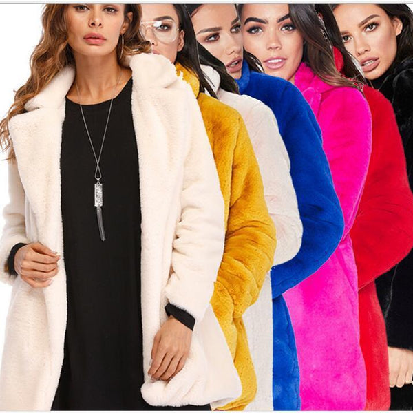 Faux Fur Coat Women Long Sleeve Warm Thick Wave Jackets Plus Size Coat Winter Black Yellow Rose Red Fur Coats Autumn