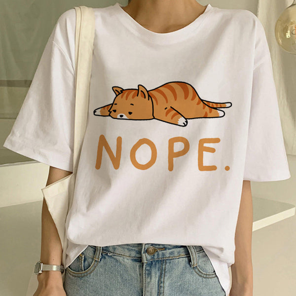 Personalized Funny Cat Print Men And Women Couple Short-sleeved T-shirt Ins Tide