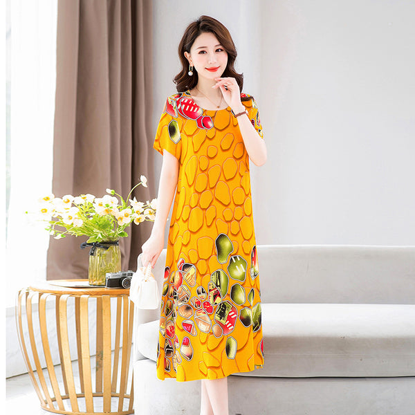 Middle-aged And Elderly Mother's Short-sleeved Printed Dress