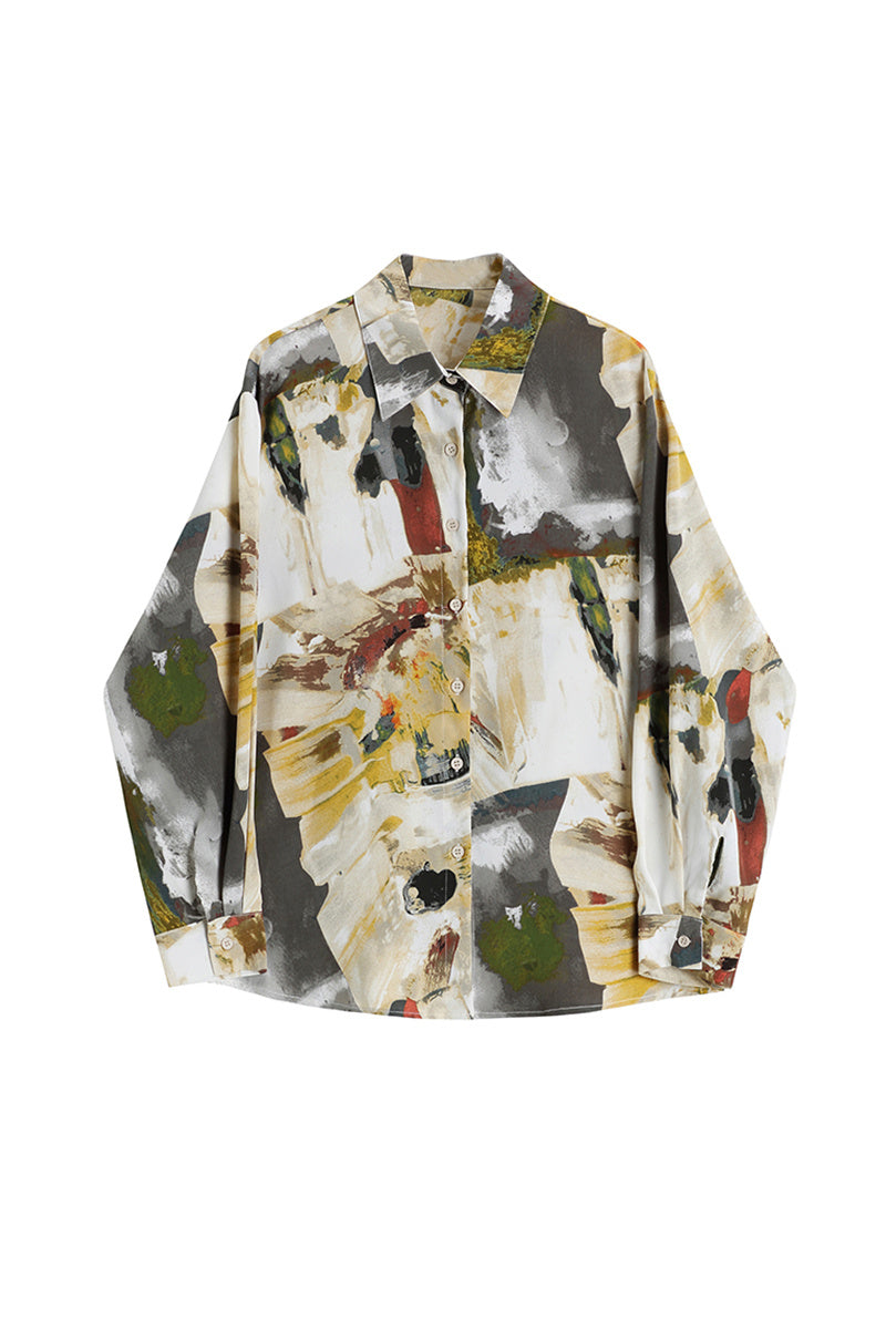 Fall Season Vintage Print Long Sleeve Abstract Shirt Top