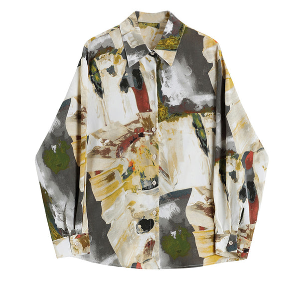 Fall Season Vintage Print Long Sleeve Abstract Shirt Top