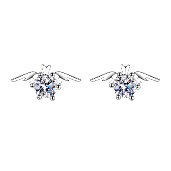 Moissanite Angel Wings 1 Karat 50 Points S925 Silver Stud Earrings