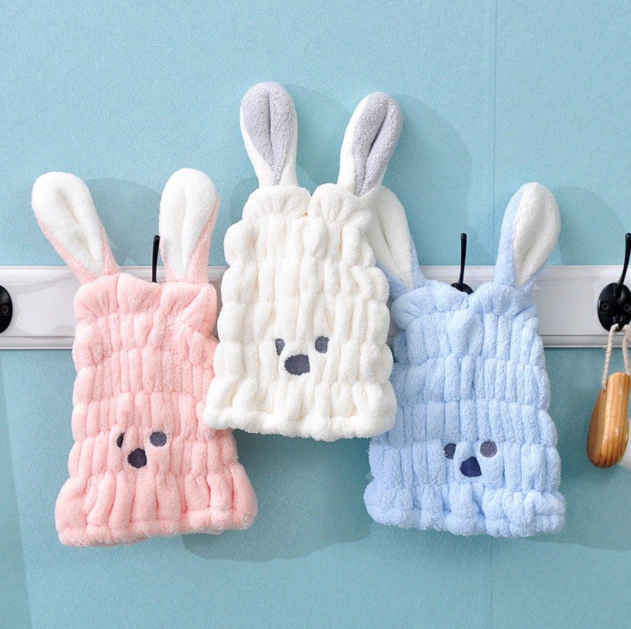 Cute Cartoon Coral Fleece Baby Rabbit Ears Head Hair Drying Towel Women