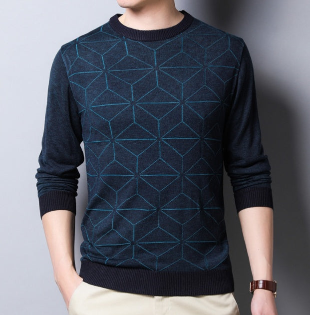 Men's check jacquard wool T-shirt