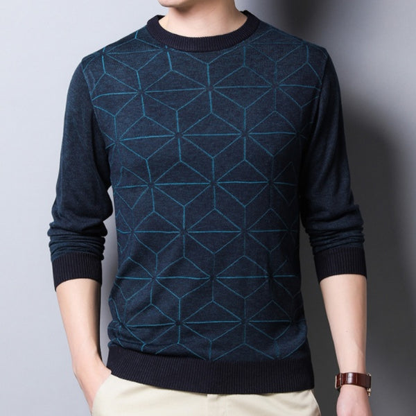 Men's check jacquard wool T-shirt