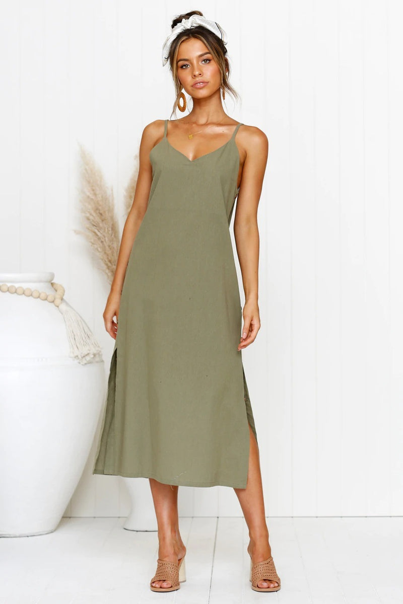 V-neck sleeveless long camisole dress