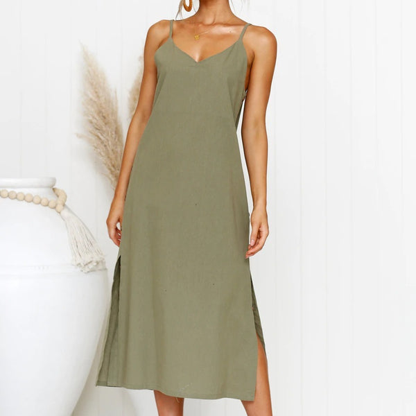 V-neck sleeveless long camisole dress