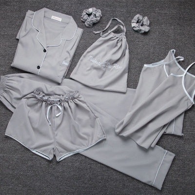 Summer seven-piece suit sexy suspenders ice silk pajamas