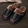 Couple cotton slippers winter home men and women autumn and winter leather surface winter lint floor indoor women's old man outdoor