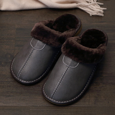 Couple cotton slippers winter home men and women autumn and winter leather surface winter lint floor indoor women's old man outdoor