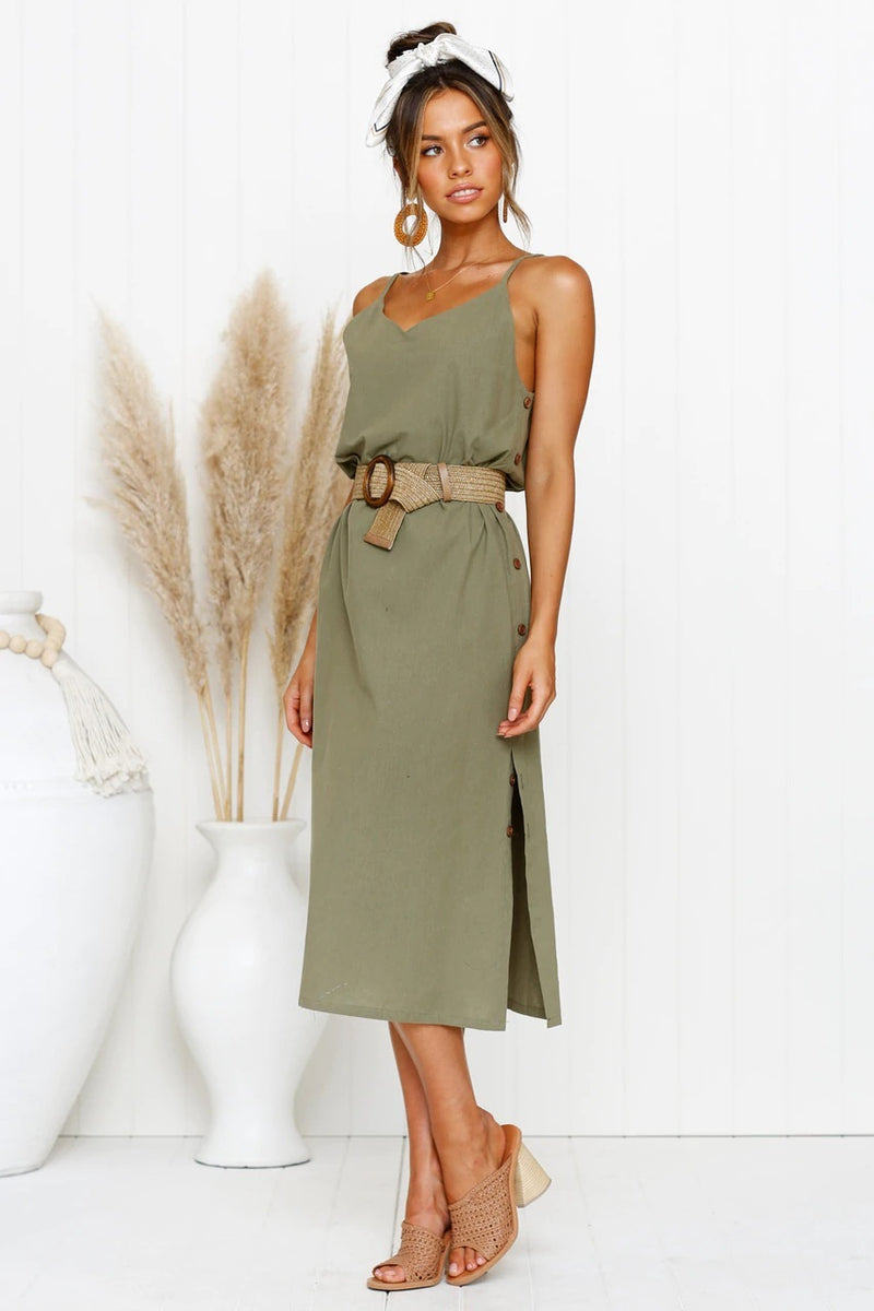 V-neck sleeveless long camisole dress