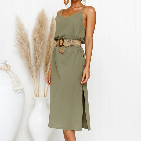 V-neck sleeveless long camisole dress