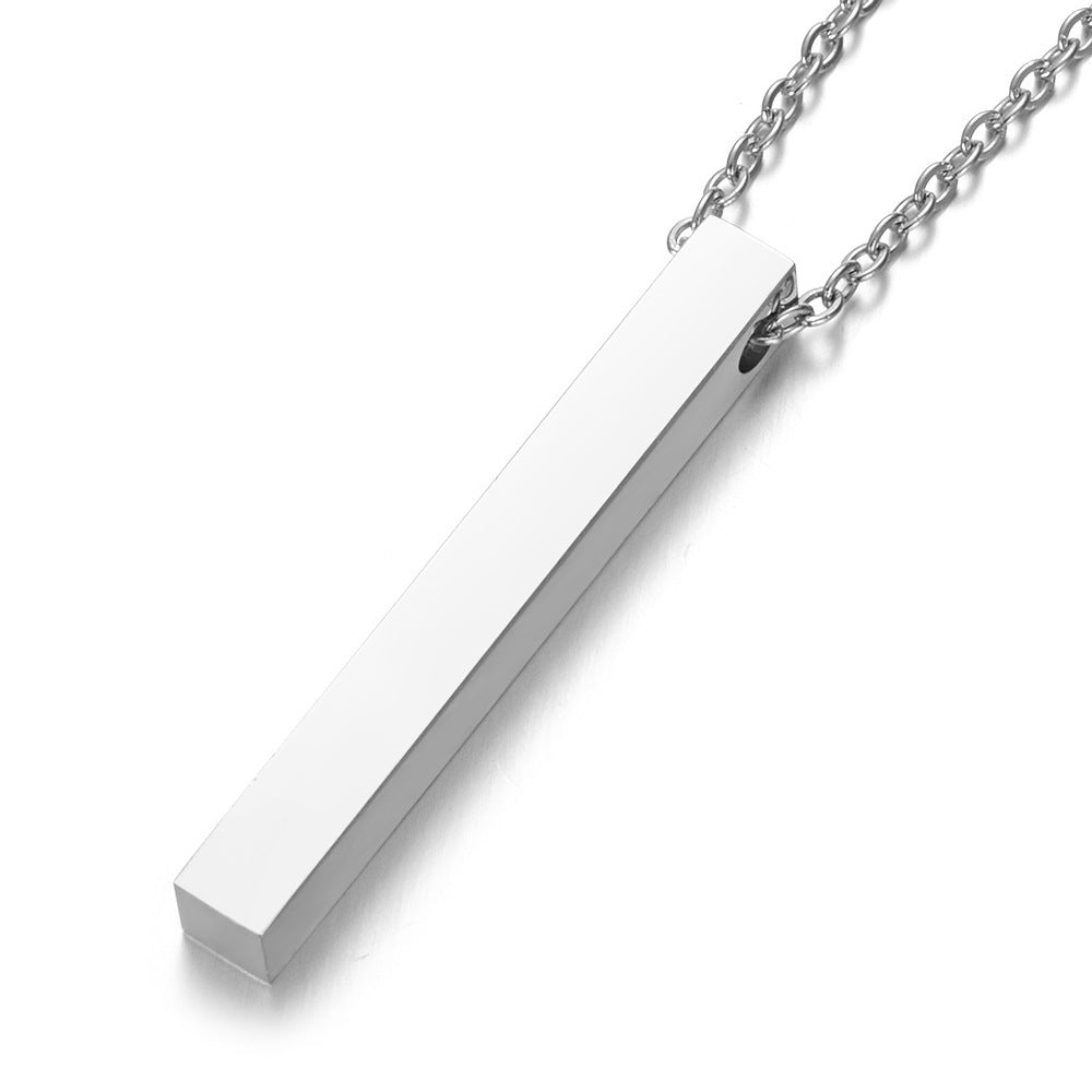 Cylinder Finely Polished Lettering Pendant Stainless Steel Necklace