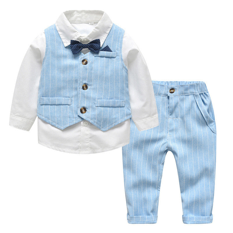 Baby Boy Suit, White Shirt Suit With Tie, Striped Vest, Three-piece Pants, Spring and Autumn