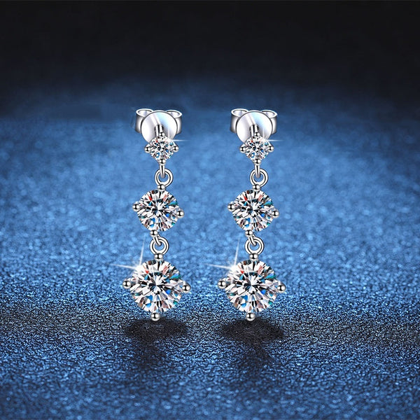 S925 Sterling Silver Stud Earrings Moissanite Tassel