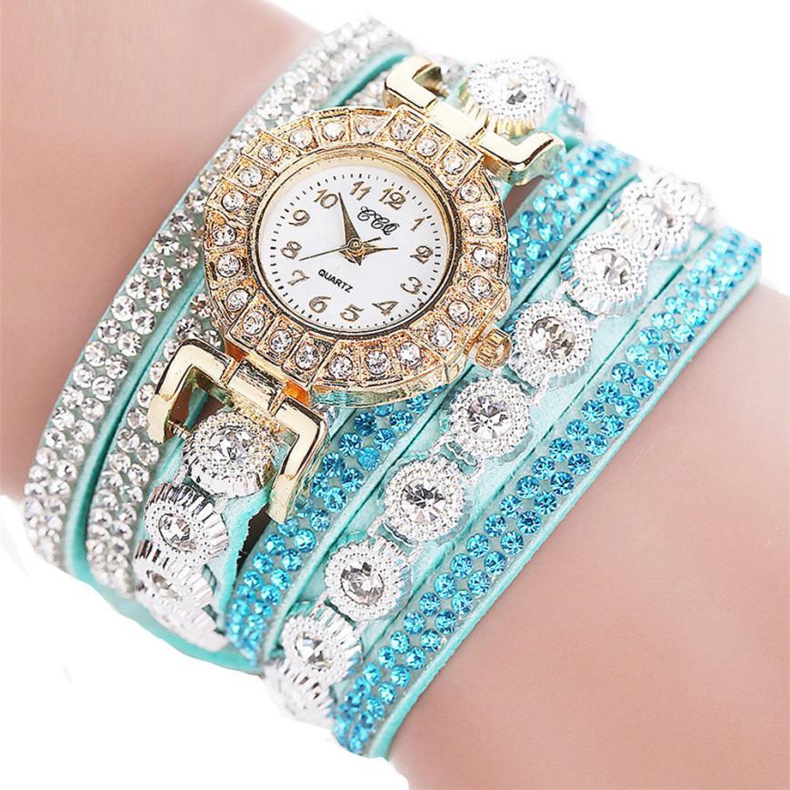 Women Quartz Women PU Leather Rhinestone Watch Bracelet Watches