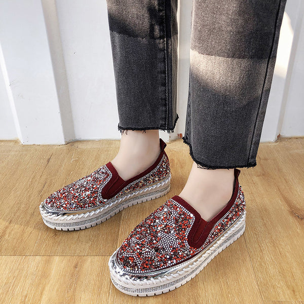 Lazy shoes thick bottom casual rhinestone fisherman shoes