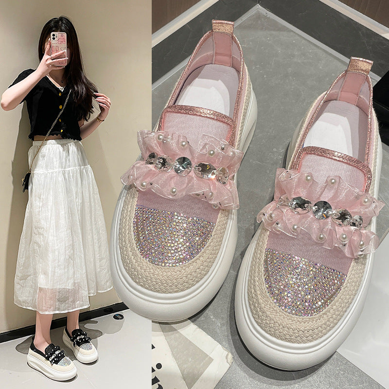 Summer New Platform Lace Mesh Rhinestone Women's Shoes