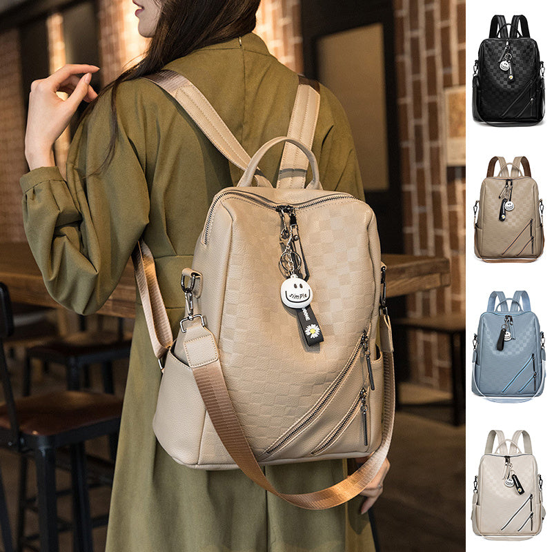 Fashion Checkerboard Backpack Casual Backpack and Shoulder Bag