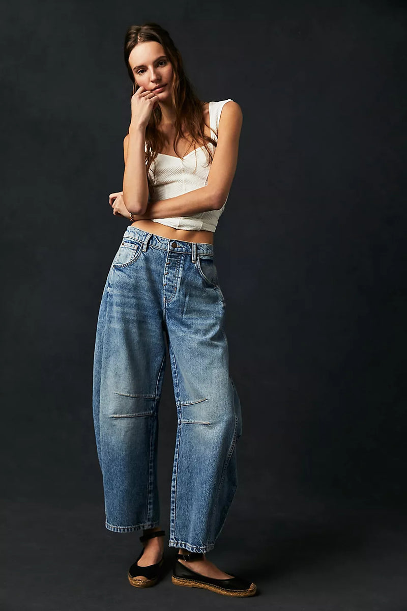 European And American Fashion Casual Women's Loose Wide-leg Pants Low Waist Washed Old