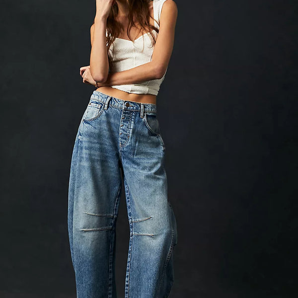 European And American Fashion Casual Women's Loose Wide-leg Pants Low Waist Washed Old