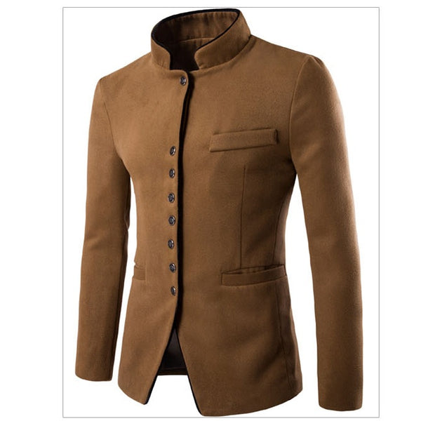 Men Jacket - Men Wool Single - Breasted Collar Tunic - Casual Jacket