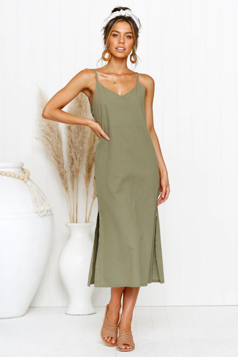 V-neck sleeveless long camisole dress